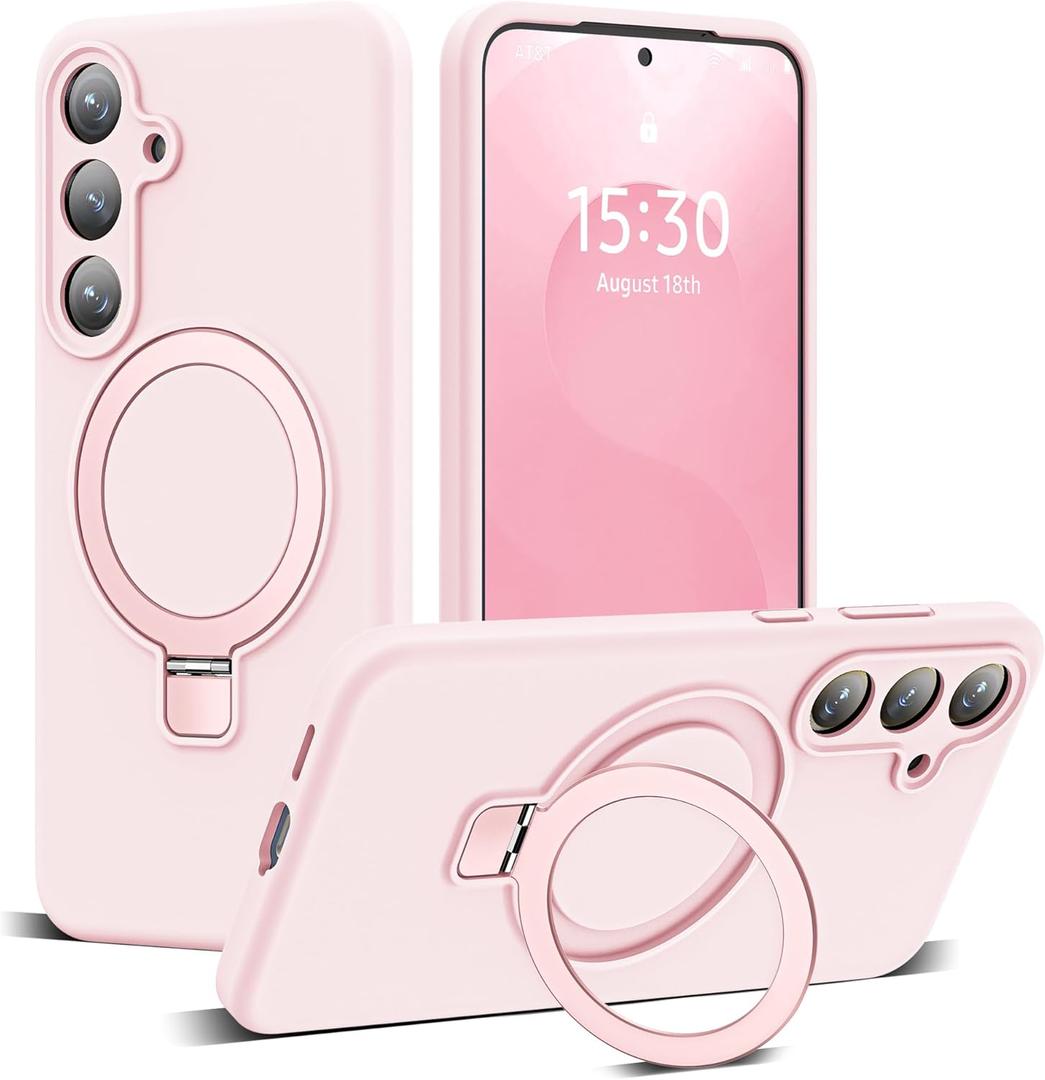 for Samsung Galaxy S25 Case with Magnetic Invisible Stand [Compatible with Mag-Safe] Military Drop Tested [Full Camera Protection] Silicone S25 Case for Women Men 6.2'', Pink