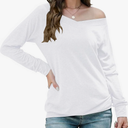 Halife Off Shoulder Tops for Women Long Sleeve V Neck Shirts Trendy Fashion Loose Fit Blouses L