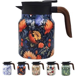 Vintage Pattern Coffee Carafes, 35 Oz/1 Liter - Hot and Cold with Infuser, Perfect for Parties/Home Use (Blooming Flowers)