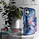Compatible for iPhone 16 Plus Case Cute with Card Holder Shockproof Slim Slot Phone Wallet Cover for Women/Blue Pink Marble Natural Stone Swirls Painting Abstract