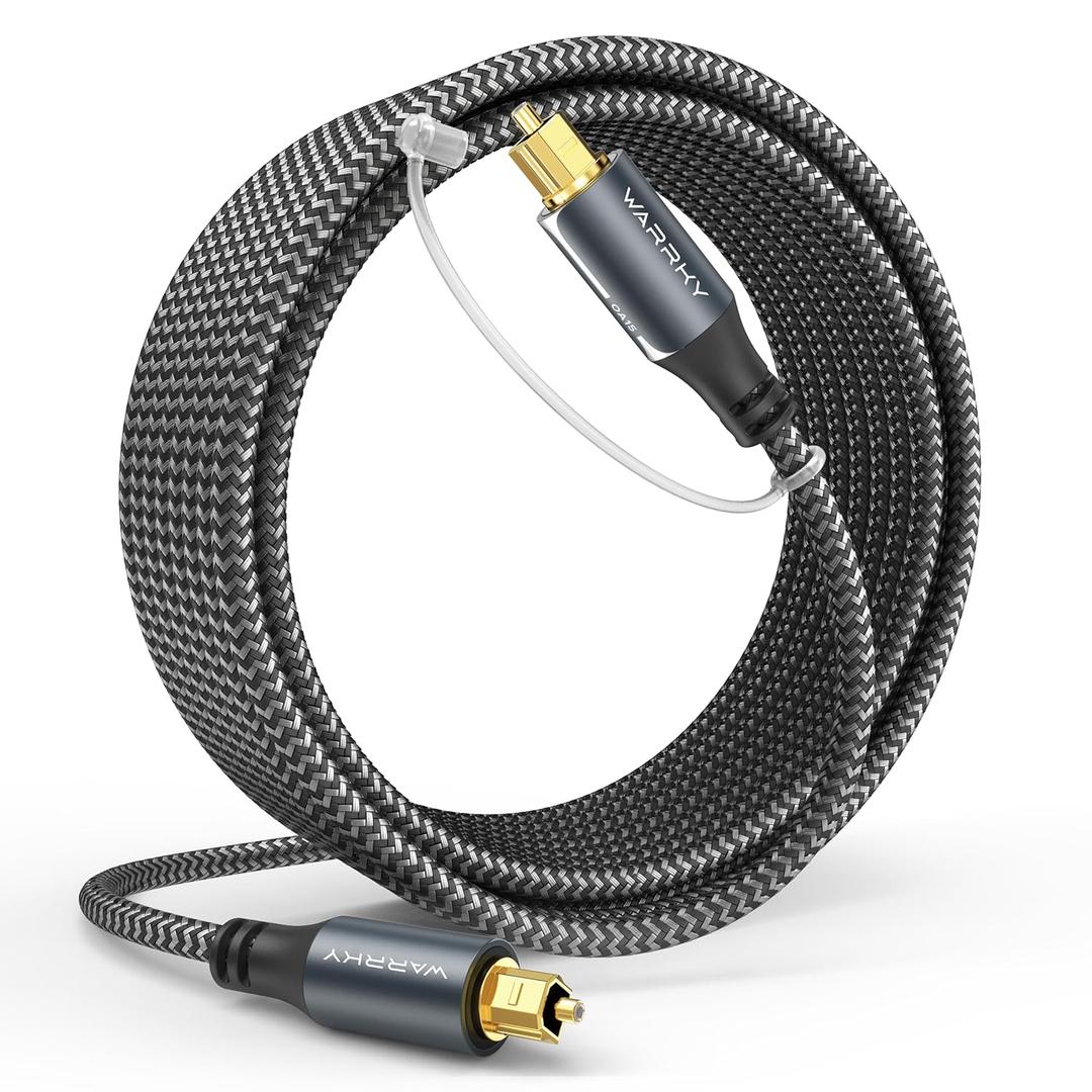 Warrky Optical Audio Cable, 20ft Optical Cable for Soundbar [Nylon Braided, Slim Metal Case, Gold-Plated Plug], Fiber Optic Audio Cord Compatible with Samsung, Vizio, LG, Bose, Sony, Sonos