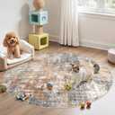 DMOYEST 5ft Round Area Rug Living Room Rugs - 5x5 Washable Large Soft Indoor Neutral Modern Abstract Low Pile Rug Carpet for Bedroom Dining Room Farmhouse Home Office - Grey Brown
