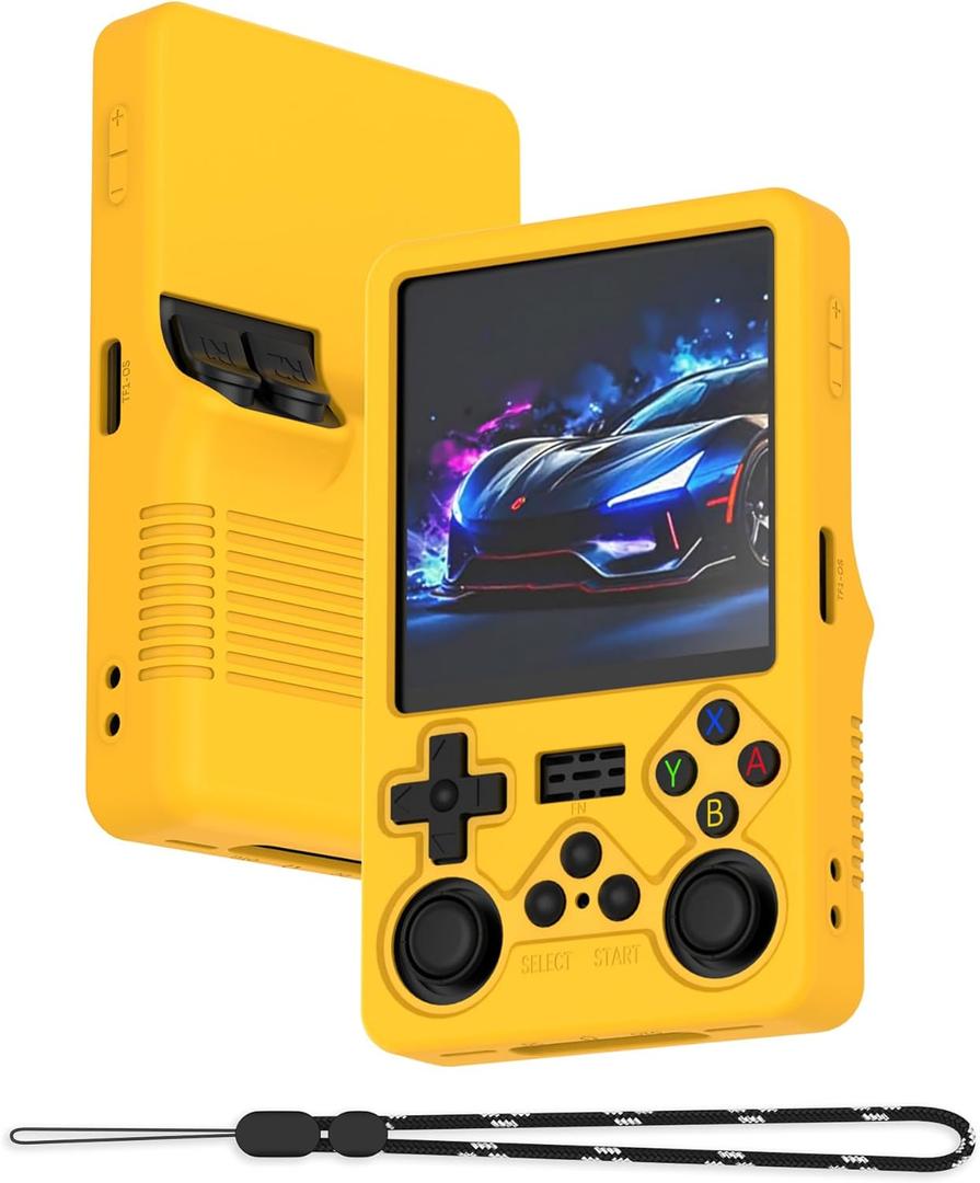 Case for R36S Plus, Silicone Cover Shell Anti-Slip, Shock Proof, Soft Protective Case for R36S Plus Handheld Game Console Accessories with Lanyard - Yellow