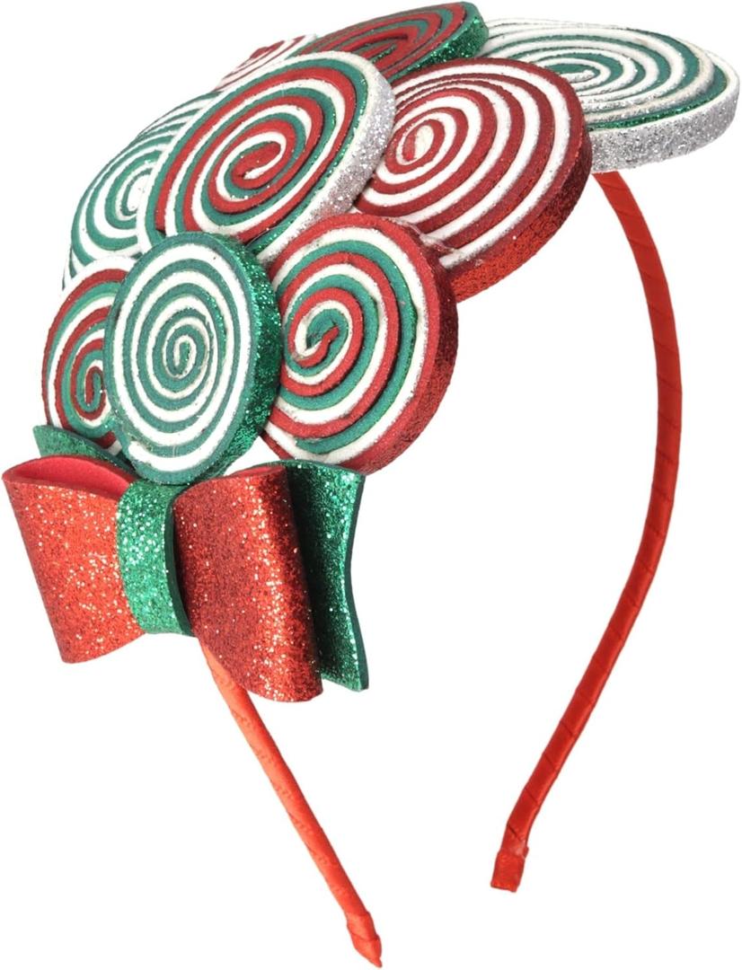 Festive Red and Green Candy Cane Headband, Christmas 2025 Party Hair Accessory, One Size Fits Most, 4.75 x 5.5 Inch