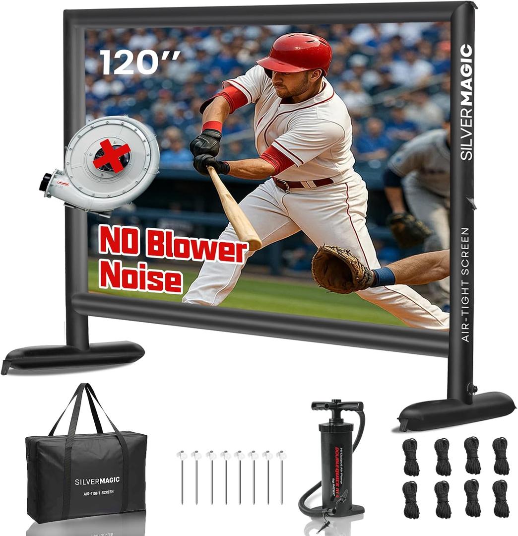 Inflatable Projector Screen I Air-Tight No-Blower Design,Made from TPU Tarpaulin, 120 inch (Equivalent to 16ft) for Indoor & Outdoor Use Backyard, Pool, Party, Camping, Movie Night Parties