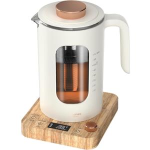 INTASTING Electric Tea Kettle, Electric Kettle with Tea Infuser, 1 Knob Temperature Control, BPA-Free Glass, 1200W Fast Heating, Easy to Clean, 1 Liter (Cream White)
