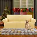 KEKUOU Stretch Sofa Cover Slipcover Couch Covers for 3 Cushion Couch Sofa pet Friendly (78"-94") Furniture Protector Sofa with Elastic Bottom for Kids,Dog, Jacquard Small Checked(Large,Champagne)
