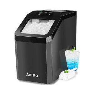 Aeitto Nugget Ice Maker Countertop, 55lbs/Day, Large Capacity Chewable Ice Maker, Rapid Ice Release in 5 Mins, Self-Cleaning with Stainless Steel Housing Ice Machine for Home Office and Party, Black