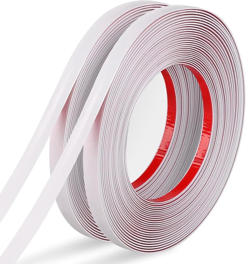 White Trim Peel and Stick 0.4'' W 394''L Total Strip Tape, 2 Rolls Self-Adhesive Molding Trim Tape for Mirror Frame Border Walls Cabinet Tile Decorative