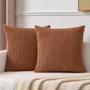 Kevin Textile Decorative Pillow Covers Set of 2 Striped Plush Corduroy Pillows Pillowcases Boho Home Decor Cushion Covers for Couch Sofa Bed Living Room 20x20 Inch, Coffee