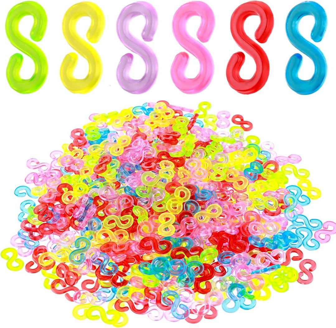 Thinp 1000pcs S Clips Rubber Band Clips,S Clips for Loom Bracelets Plastic Rubber Band Bracelet Clips Connectors Refills Colorful Rubber Band Bracelet Connectors for Loom Bracelets Handicrafts Making