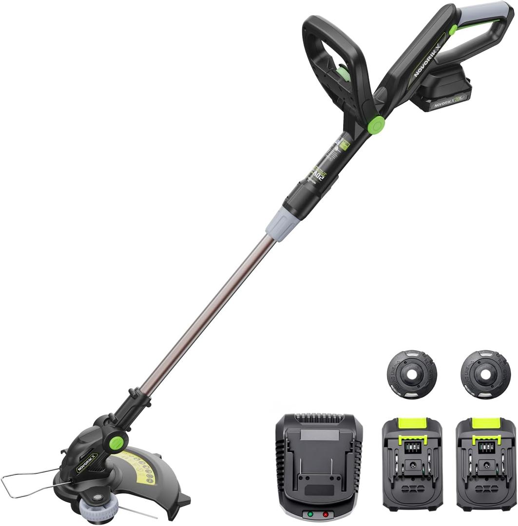 NovorikX 20V String Trimmer Cordless, 12 Inch Battery Powered Grass Trimmer for Women & Seniors, 2 x 2.0Ah Batteries & Charger Included, 3.7lbs Light Weight Weed Wacker