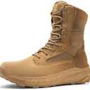 NORTIV 8 Men's Breathable Tactical Military Work Boots Side Zipper Leather Lightweight Hiking Motorcycle Combat Boots 8 Inches Recon 9.5