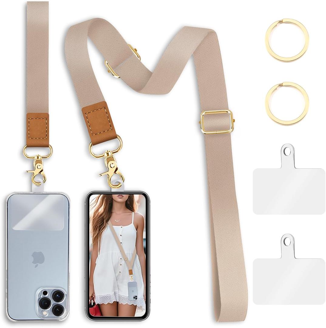 Phone Lanyard Crossbody Strap, Beige Cell Phone Lanyards for around the Neck Wristlet Wrist Strap Solid Color Adjustable for Keys Case Accessories Travel Essentials
