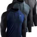NELEUS Men's Dry Fit Athletic Shirt Workout Running Long Sleeve Shirts with Hoods (X-Large, 5102 Dark Grey/Slate Grey/Navy Blue,3 Pack)