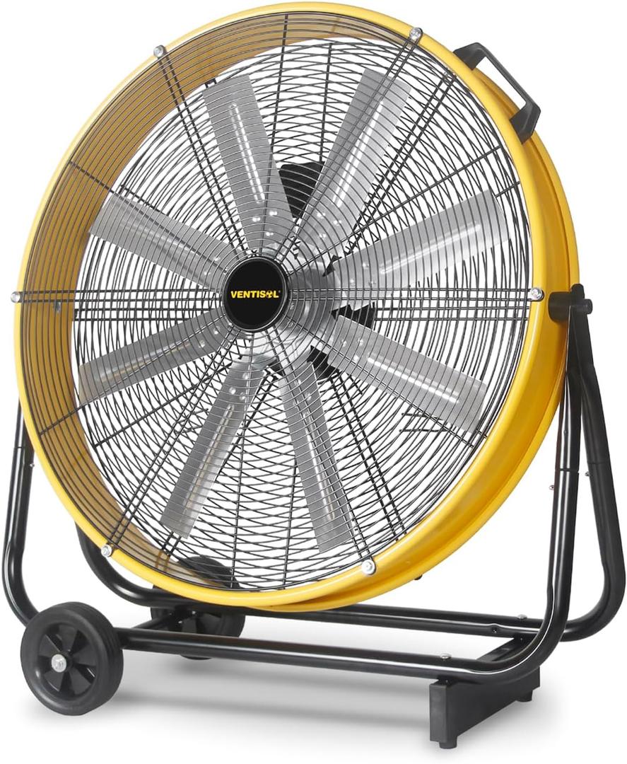 VENTISOL 24 Inch Industrial Floor Drum Fan, 9500 CFM Heavy Duty Floor Fan with 8 Blades, 3-Speed High Velocity Shop Fan, Metal Fans for Warehouse, Patios, Garage