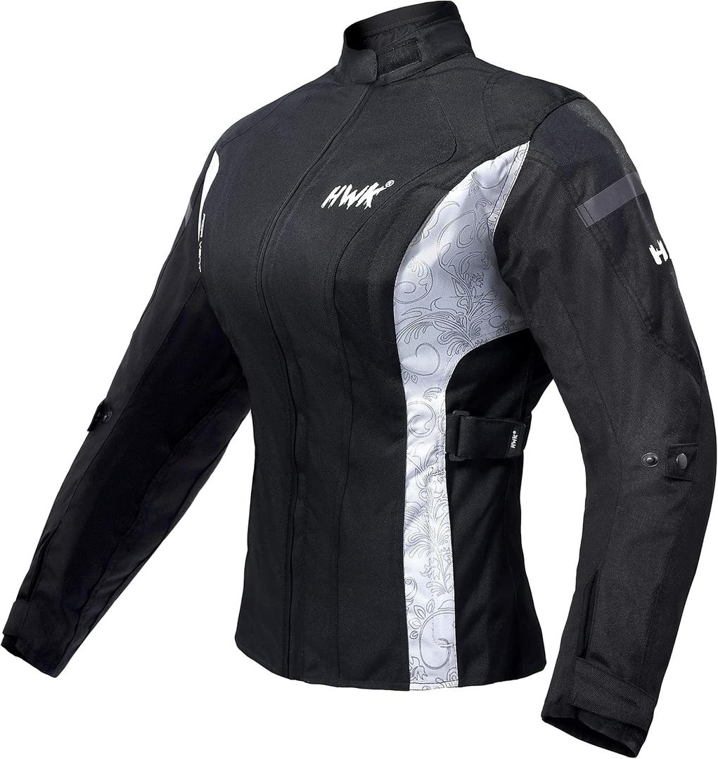 HWK Adventure/Touring Motorcycle Jacket for Women, Women's Motorcycle Jacket with CE Armor for Enduro Motorbike Riding (Black/White)