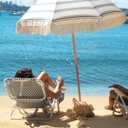 SUNNYLiFE Luxe Reclining Beach Chair with Insulated Cooler Pocket | 6 Positions Incl. Flat, Oak Armrests, Backpack-Ready | The Resort Coastal Blue
