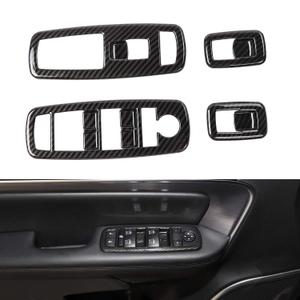 JeCar Window Lift Switch Cover Interior Button Trim Kit for Jeep Grand Cherokee 2011-2020 & Jeep Cherokee 2014-2020, Carbon Fiber Texture (Black with carbon fiber finish)