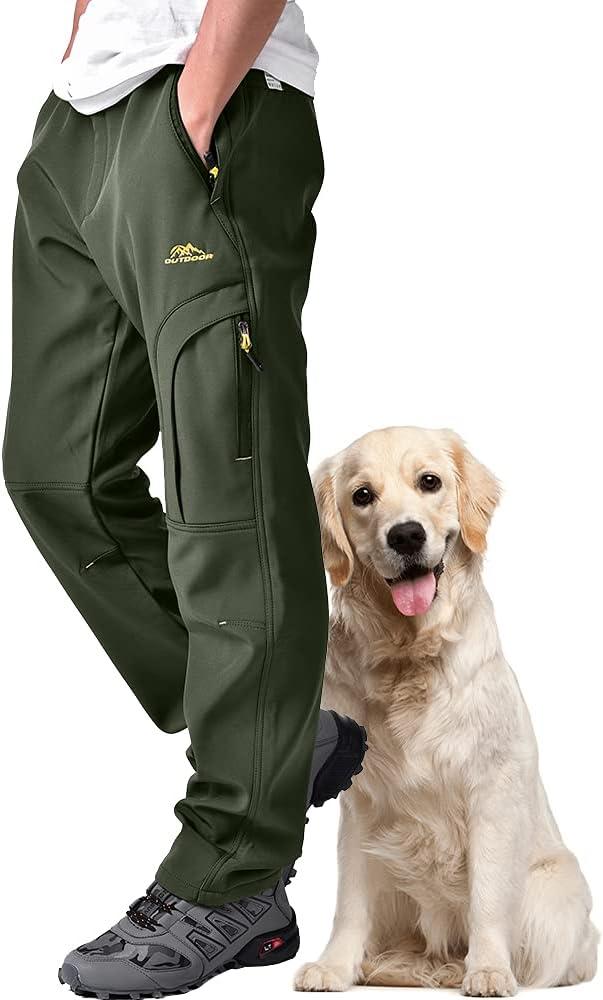 Toomett Men's hiking Snow Pants Skiing Winter Insulated Fleece lined Outdoor Water Repellent camping, walking, fishing (Green, 32)