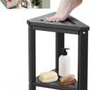 Shower Foot Rest 15in, HDPE Waterproof Shower Stool for Inside Shower, Corner Shower Stool for Shaving Legs with Storage Shelf for Small Space, Shower Step Stool, Plastic Corner Shower Bench, Black