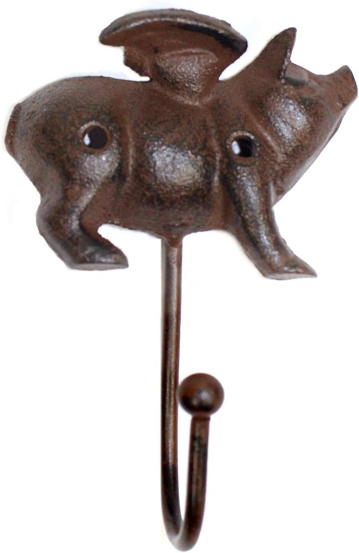 GSM Iron Flying Pig Coat Rack with a Hook,Brown