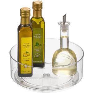 mDesign 9" Plastic Lazy Susan Spinner for Kitchen Cabinet, Cupboard, Fridge, or Drawer Organizing - Rotating Circle Spice Organizer Turntable for Food, Condiment, Medicine - Lumiere Collection - Clear