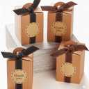 Small Gift Boxes with Ribbons & Stickers (20 Pack) 4.7” x 3.5” Brown Kraft Treat Boxes for Christmas Cookies, Candy, Decorative Candle Packaging, Jars, Mugs, Bulk, Rustic, Fall Thank You Favors Empty
