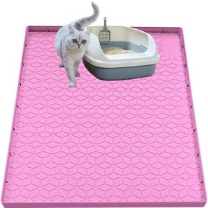 Cat Litter Mat, Silicone Large Cat Mat for Litter Box - 34x22 in, Waterproof & Non-Slip, Durable & Easy Clean, Pink