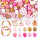 Whaline 112 Pcs Christmas Silicone Beads Xmas Pink Loose Beads Bulk for DIY Pen Bracelet Necklace Crafts Winter Holiday Party Decor