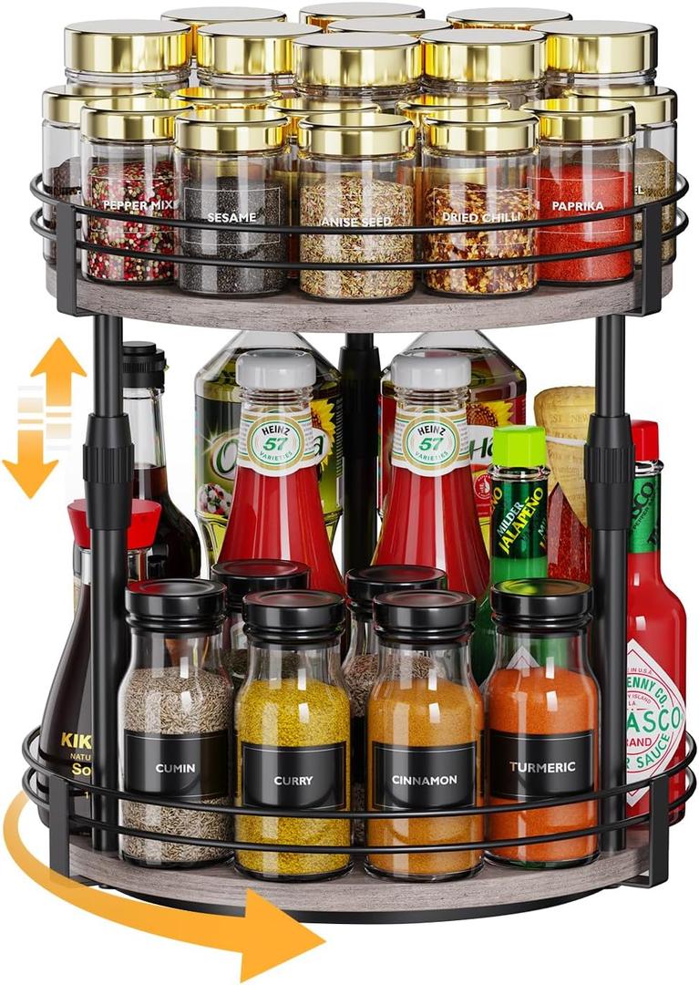 Across-Star Lazy-Susan-Organizer-Spice-Rack, Rotating Spice Organizer For Cabinet Pantry, Seasoning Holder Spice Shelf With Adjustable Height, Kitchen Counter Shelf Countertop Organizer (10"D x 10"W x 13.19"H, Grey)