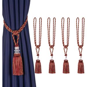 BEL AVENIR 4 Pack Curtain Tiebacks Hand-Woven Crystal Holdbacks Home Decorative Tassels Tiebacks (Mix Red, 4 Pack)