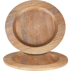 Alpha Living Home 13 inch Rustic Wood Charger Plates - 2 Pack Handcrafted Round Decorative Dinner Serving Tray for Dining, Holiday, Party, Special Event, Decoration, Weddings & Outdoor Wedding (Brown) (Natural)