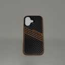 TENDLIN Compatible with iPhone 17 Case Wood Grain with Carbon Fiber Texture Design Leather Hybrid Slim Case (Three Stripe)