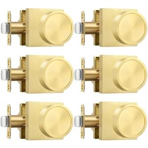 Goldenwarm Gold Closet Door Knobs Interior, Bruhsed Gold Passage Door Knobs, Heavy Duty Zinc Alloy Brushed Brass Interior Door Knob for Closet Hall 6 Pack