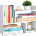 Desktop Shelf Organizer,Adjustable Stackable Office Storage Rack,Wood Display Shelf,White Small Bookshelf for Desktop,Tabletop Desk Shelf,Multipurpose Shelves for Office, Dormitory,Home Decor., 12.2w X 13.8 H X 6.7 D