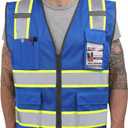 Dib Safety Reflective Mesh Vest High Visibility Two Tone with Pockets and Zipper, Blue Mesh with Yellow Trim 2X