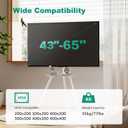 White Metal Tripod Easel TV Stand for 43–65 Inch TVs, Height Adjustable Swivel Floor Stand with Wood Shelf and Cable Management for Bedrooms and Apartments, VESA 400x400