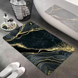 Marble Bathroom Rug (17" - 43" in) | High Absorbent Bathroom Rug with Golden Penh - Quick Dry Indoor/Outdoor Bath Mat with Non-Slip Backing for Bedroom (Black, Large)
