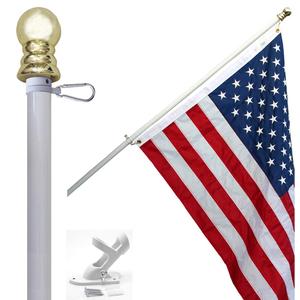 American flag and pole kit set: Includes a 3x5 ft Embroidered US flag made in USA, 6 ft aluminum tangle free spinning flag pole with carabiners, and flagpole holder wall mount bracket (White)