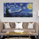 Starry Night by Vincent Van Gogh Classic Wall Art Reproduction Print On Canvas Framed for Home Decor 20" x 40"