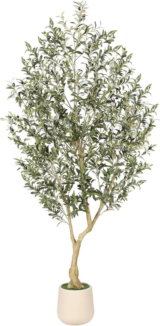 Realead 7ft Artificial Olive Tree with Tall Exquisite Planter - Realistic Fake Olive Tree with Thick Trunk and Lifelike Fruits - Large Faux Olive Tree for Home Office Decor