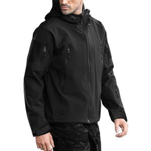 FREE SOLDIER Men's Outdoor Waterproof Soft Shell Hooded Military Tactical Jacket (X-Large, Black)