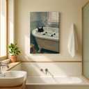 Funny Cat Bathroom Canvas Wall Art Black Cat in Bathtub Wall Decor Green Tiles and Bubble Bath Pictures Cute Whimsical Animal Posters Prints for Bathroom Washroom Restroom 16x24in Framed