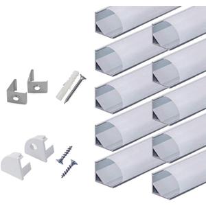 hunhun 10-Pack 6.6ft/ 2Meter V Shape LED Aluminum Channel System with Milky Cover, End Caps and Mounting Clips, Aluminum Profile for LED Strip Light Installations, Very Easy Installation