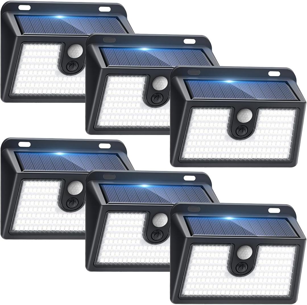 [6 Packs] Solar Motion Sensor Outdoor Lights, Super Bright Solar Lights Outdoor Waterproof, 3 Lighting Modes Security Wall Light for Outside Walking Dog Fence Backyard Deck Garden Door Step Garage