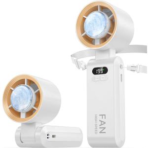 Kimguard 2 Pack Handheld Portable Turbo Fan with Ice Cooler, Speed (1-199) 5500mAh*2 Rechargeable Personal Fan,[20H Cooling Time] Mini Yet Powerful, Small Pocket Fans for Travel/Outdoor/Office, White