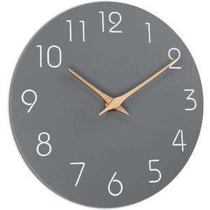 Mosewa Large Wall Clock 16 Inch Gray Modern Flatwood Silent Non Ticking Battery Operated Decorative for Bedroom Bathroom Living Room Kitchen Home Office Hotel (C_gray)