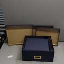 Eaasty Set of 4 Decorative Storage Boxes with Lids, Kraft Paper Boxes with Gold Label Holders, Decorative Photo Memory Keepsakes Storage, Cardboard Organizers for Home Decor, Office Organizing(Blue)