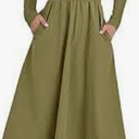 ANRABESS Long Sleeve Midi Dresses for Women 2025 Fall Fashion Casual Rib Knit Patchwork Tight Top Modest Flowy Dress Pocket Olive Green Medium
